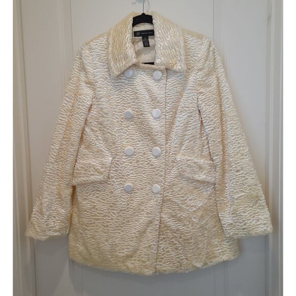 INC International Concepts Jackets & Blazers - INC International Concepts Pearlescent Ivory Teddy Double Breasted Coat Sz M